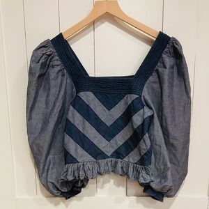 Denim Chambray Love The Label for Anthropologie Top XS – Square Neck Boho Blouse